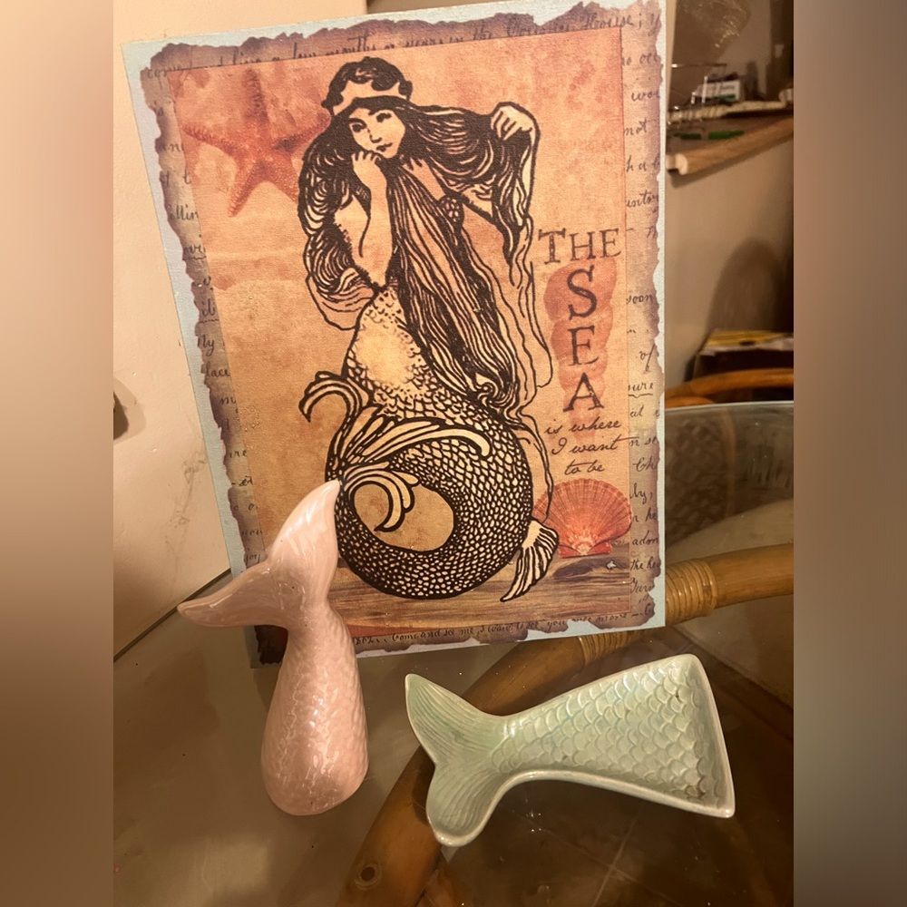 Mermaid, print, and two jewelry holders